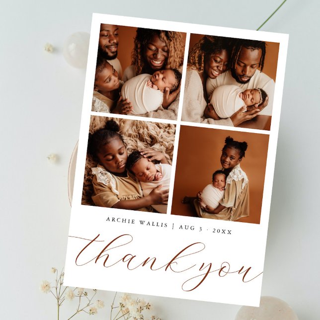Cartão De Agradecimento Elegant Beige Modern 4 Photo Collage Baby Shower (Criador carregado)