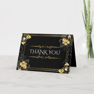 Cartão De Agradecimento Elegant black and gold summer wedding