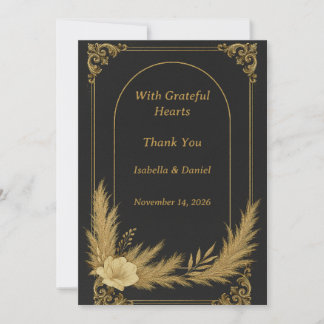 Cartão De Agradecimento Elegant Black and Gold Wedding Thank You Card