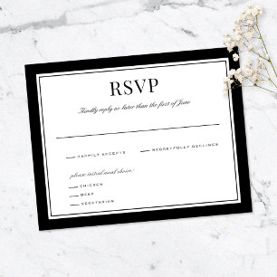 Cartão De Agradecimento Elegant Black Border   Wedding Reply Card