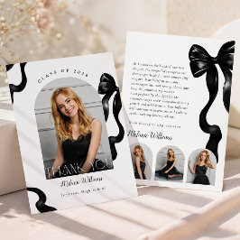 Cartão De Agradecimento Elegant Black Bow Graduation Photo Thank You Card