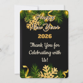 Cartão De Agradecimento Elegant Black & Gold New Year Thank You Card