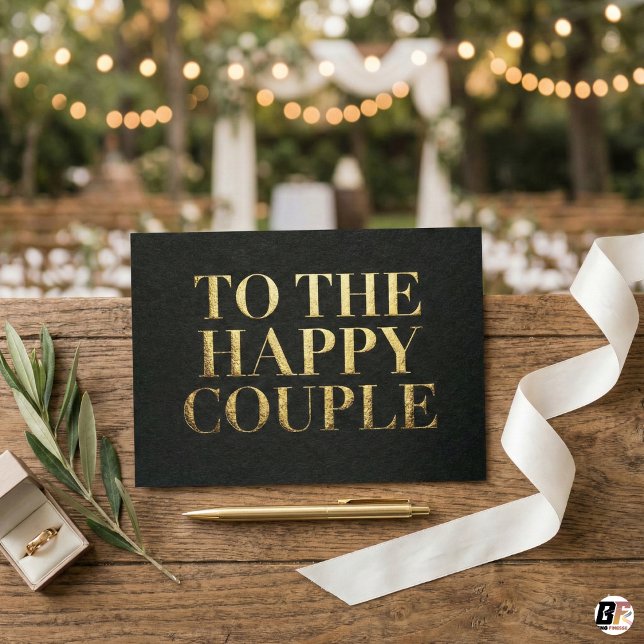 Cartão De Agradecimento Elegant Black & Gold Typography To The Happy Coupl (Criador carregado)