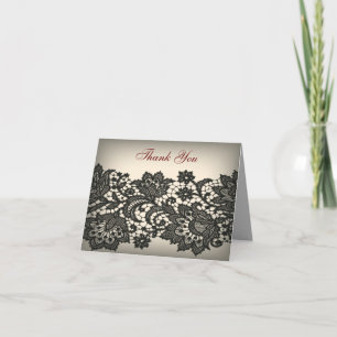 Cartão De Agradecimento elegant black Lace beige vintage wedding thank you