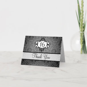 Cartão De Agradecimento Elegant Black & White Chic Damask Thank You card