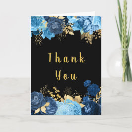 Cartão De Agradecimento Elegant Blue and Gold Flowers Hanukkah Party