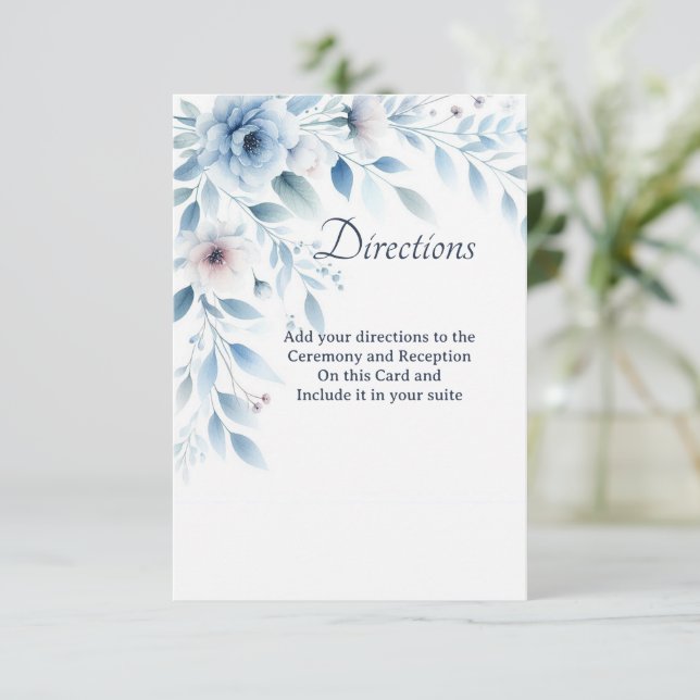 Cartão De Agradecimento Elegant Blue Floral Directions Enclosure Card (Em pé/Frente)