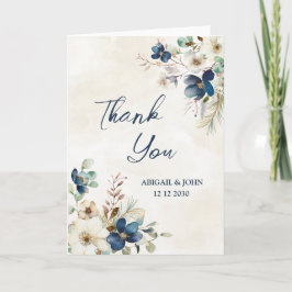 Cartão De Agradecimento Elegant Blue Floral Winter Wedding Thank You Card