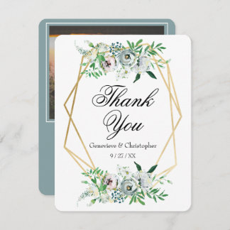 Cartão De Agradecimento Elegant Blue Watercolor Floral Wedding