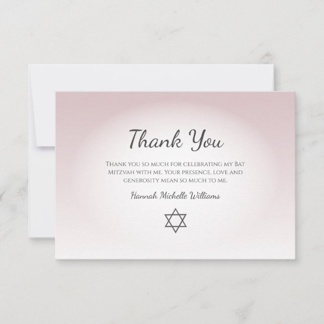 Cartão De Agradecimento Elegant Blush Pink Feminine Simple Bat Mitzvah  (Frente)