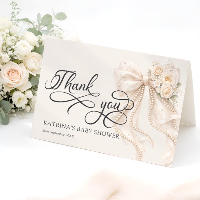 Cartão De Agradecimento Elegant Bow Floral Baby Shower Thank You Card (Criador carregado)