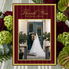 Cartão De Agradecimento Elegant Burgundy Stripe Wedding Thank You Card