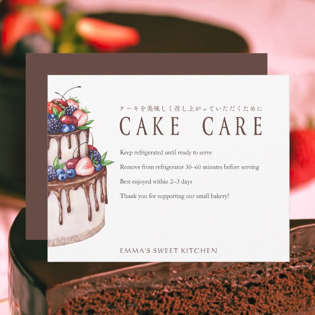 Cartão De Agradecimento Elegant Chocolate Berry Cake Care Instructions (Criador carregado)