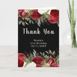 Cartão De Agradecimento Elegant Christmas Red Flowers Birthday Party