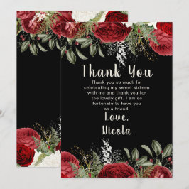 Cartão De Agradecimento Elegant Christmas Red Flowers Sweet Sixteen