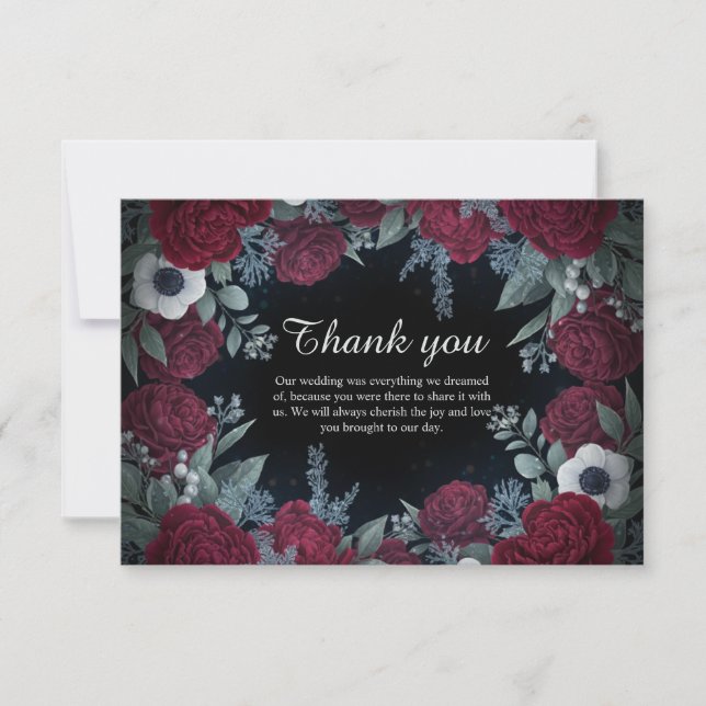 Cartão De Agradecimento Elegant Christmas Winter Floral Wedding Thank You (Frente)