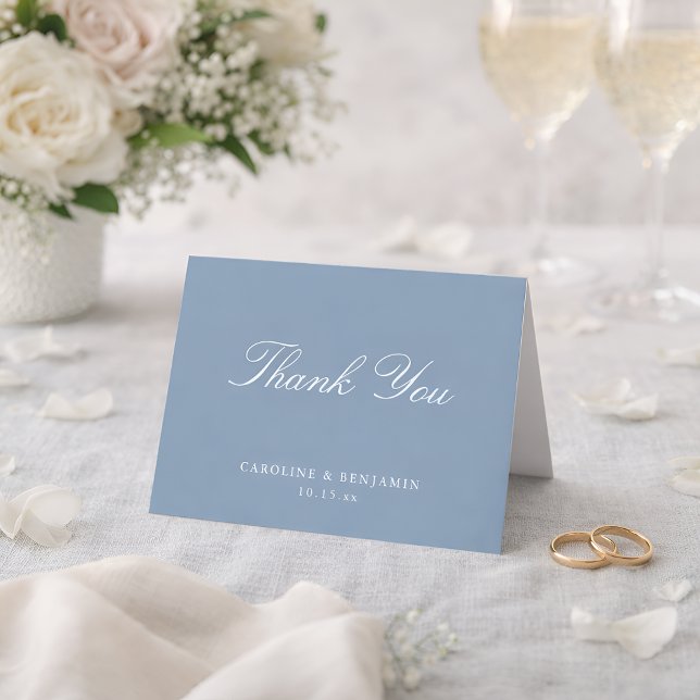 Cartão De Agradecimento Elegant Classic Script Wedding Dusty Blue Folded (Criador carregado)
