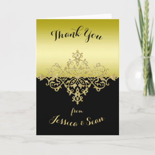 Cartão De Agradecimento Elegant, Classy Gold & Black Wedding Thank You