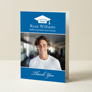Cartão De Agradecimento Elegant Cobalt Blue Personalized Graduation Photo