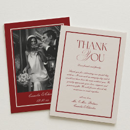 Cartão De Agradecimento Elegant Cream and Burgundy Wedding Photo