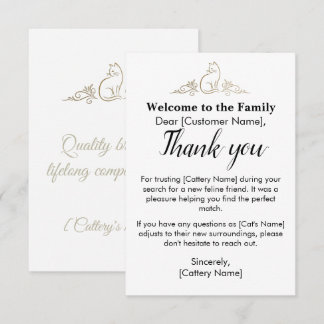 Cartão De Agradecimento Elegant Customizable Cattery Cat Adoption 