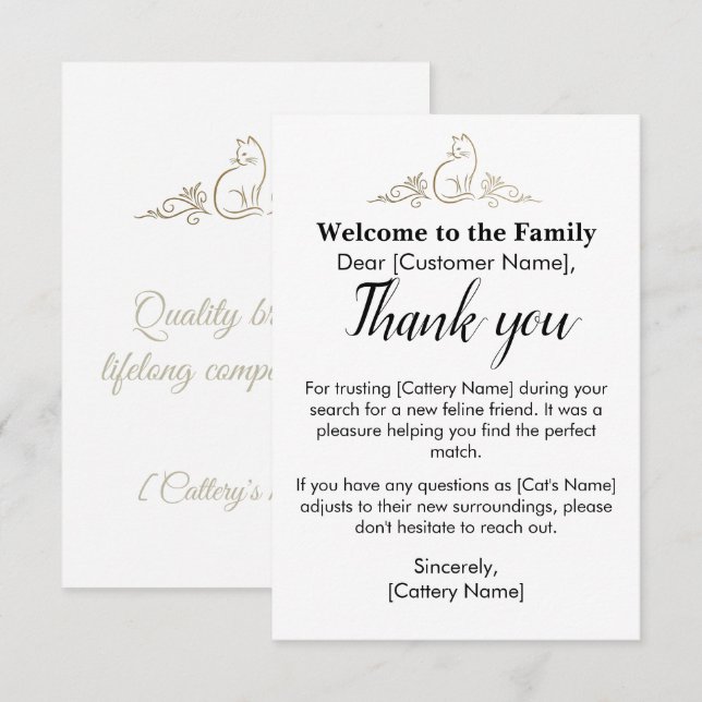 Cartão De Agradecimento Elegant Customizable Cattery Cat Adoption  (Frente/Verso)
