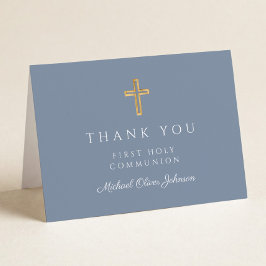 Cartão De Agradecimento Elegant Dusty Blue Boy First Communion 