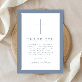 Cartão De Agradecimento Elegant Dusty Blue Cross Boy First Communion