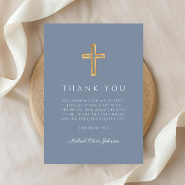 Cartão De Agradecimento Elegant Dusty Blue Religious Cross Confirmation