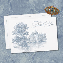 Cartão De Agradecimento Elegant Dusty Blue Toile French Manor Wedding