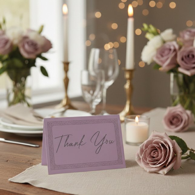 Cartão De Agradecimento Elegant Dusty Rose Mauve Frame Script Wedding (Criador carregado)