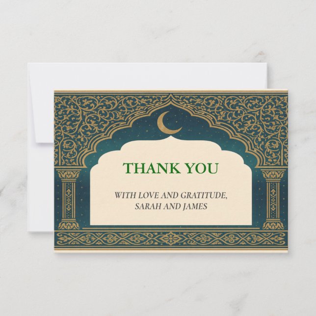 Cartão De Agradecimento Elegant Emerald & Gold Ornate Arch Thank You Card (Frente)