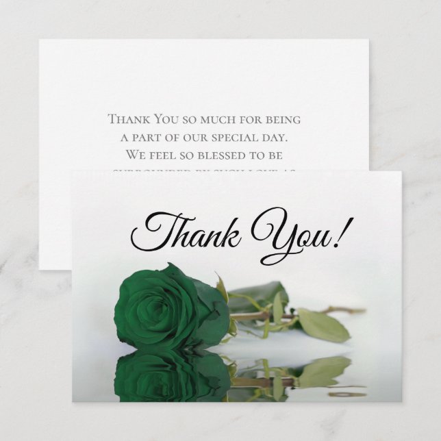 Cartão De Agradecimento Elegant Emerald Green Mirrored Rose Simple Wedding (Frente/Verso)