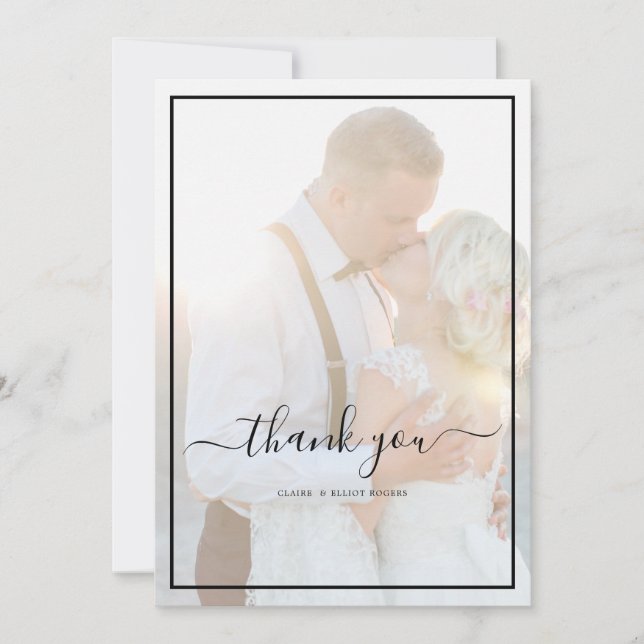 Cartão De Agradecimento Elegant Faux Vellum Overlay Photo Wedding Thank Yo (Frente)
