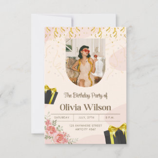 Cartão De Agradecimento Elegant Floral Birthday Party Invitation