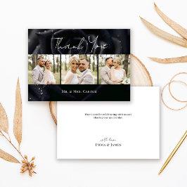 Cartão De Agradecimento Elegant Floral Black Midnight Rose Wedding Photo