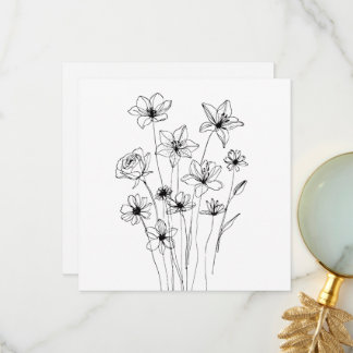 Cartão De Agradecimento Elegant Floral Bouquet Line Art