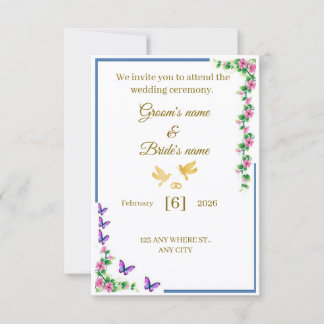 Cartão De Agradecimento Elegant Floral Wedding Invitation with Butterflies