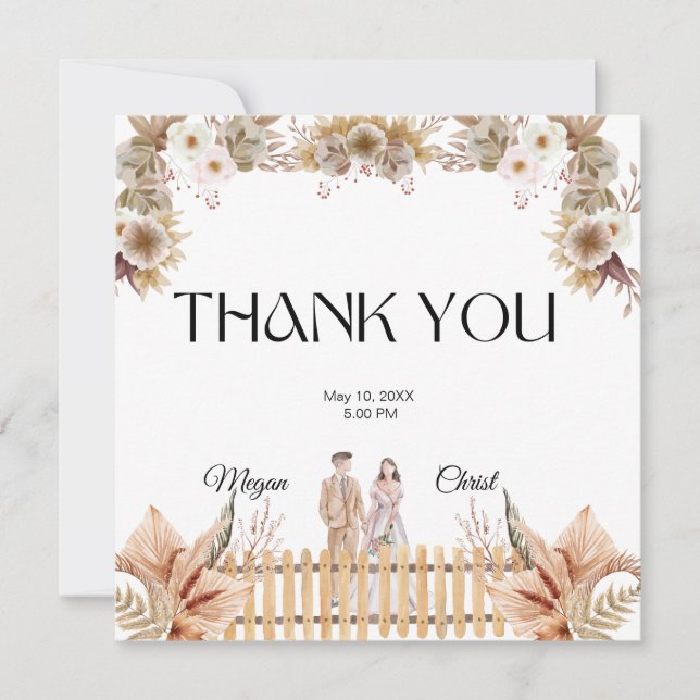 Cartão De Agradecimento Elegant flower summer wedding (Frente)
