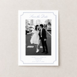 Cartão De Agradecimento Elegant Frame Blue Photo Save the Date