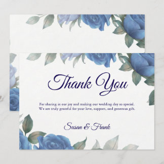 Cartão De Agradecimento Elegant French Blue Rose Watercolor Wedding 