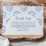 Cartão De Agradecimento Elegant French Toile Graduation Party<br><div class="desc">An elegant graduation celebration design featuring a delicate blue toile floral border inspired by classic European porcelain and vintage botanical prints. The intricate florals frame a clean arched center panel, creating a refined and timeless composition that highlights the graduate’s name and event details beautifully. Soft blue tones against a crisp...</div>