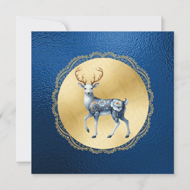 Cartão De Agradecimento Elegant Gold and Blue Christmas Thank You Note (Frente)