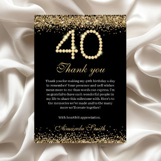 Cartão De Agradecimento Elegant Gold Diamonds 40th Birthday Thank you Card