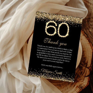 Cartão De Agradecimento Elegant Gold Diamonds 60th Birthday Thank you Card