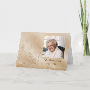 Cartão De Agradecimento Elegant Gold Floral Photo Memorial Thank You Card