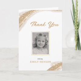 Cartão De Agradecimento Elegant Gold Glitter Photo Birthday
