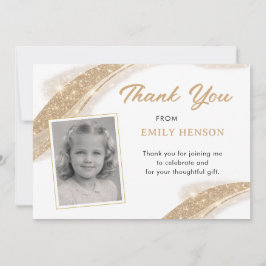 Cartão De Agradecimento Elegant Gold Glitter Photo Birthday