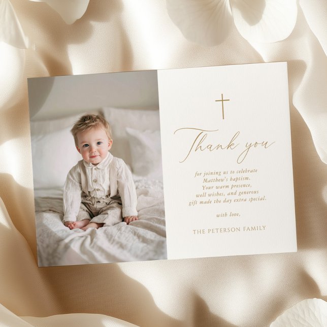 Cartão De Agradecimento Elegant Gold Script Baptism Flat Thank You Card (Criador carregado)