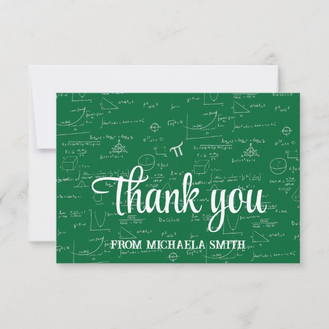 Cartão De Agradecimento Elegant Green Script Mathematics Graduation Thank (Frente)